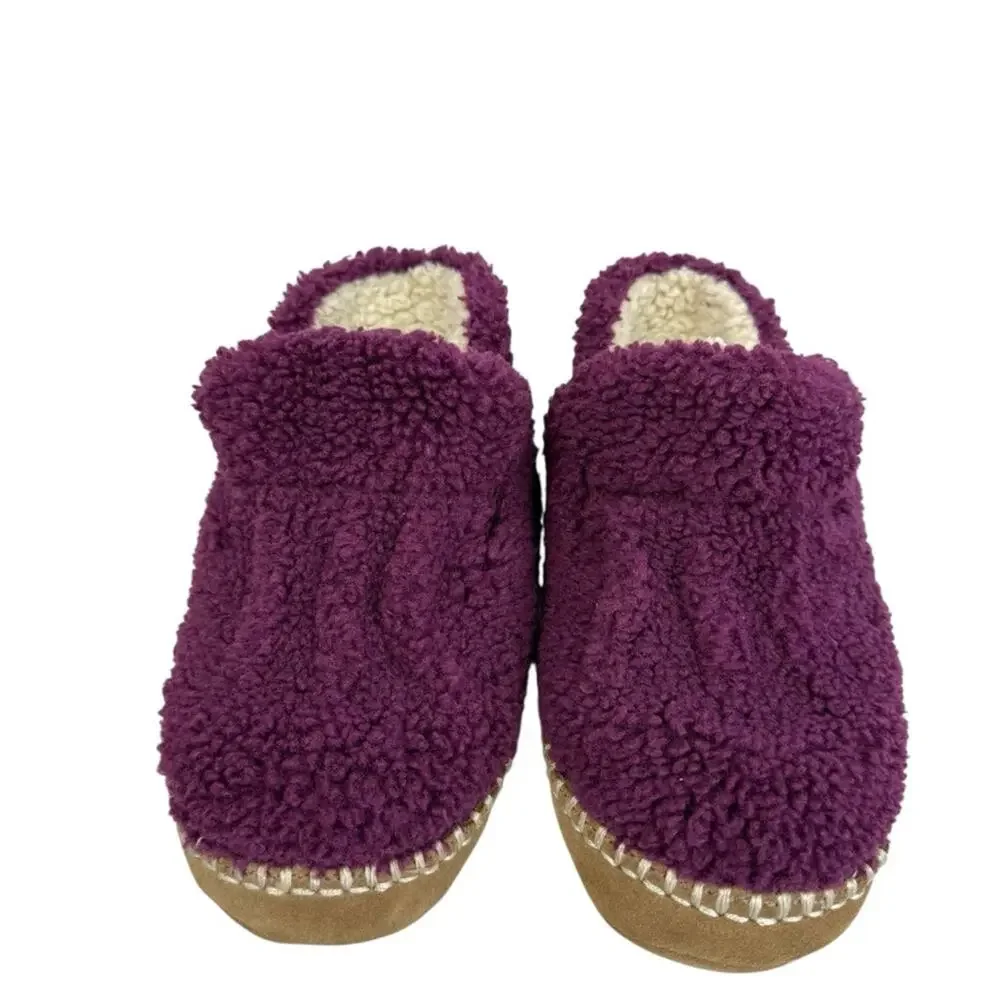 L.L.BEAN Kid’s Cozy Slipper Booties, Pile Fleece Plum Leather Sole Sz 12/13